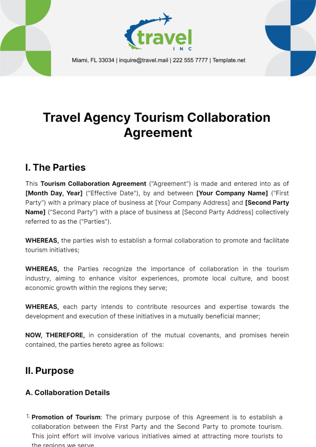 Free Travel Agency Tourism Collaboration Agreement Template