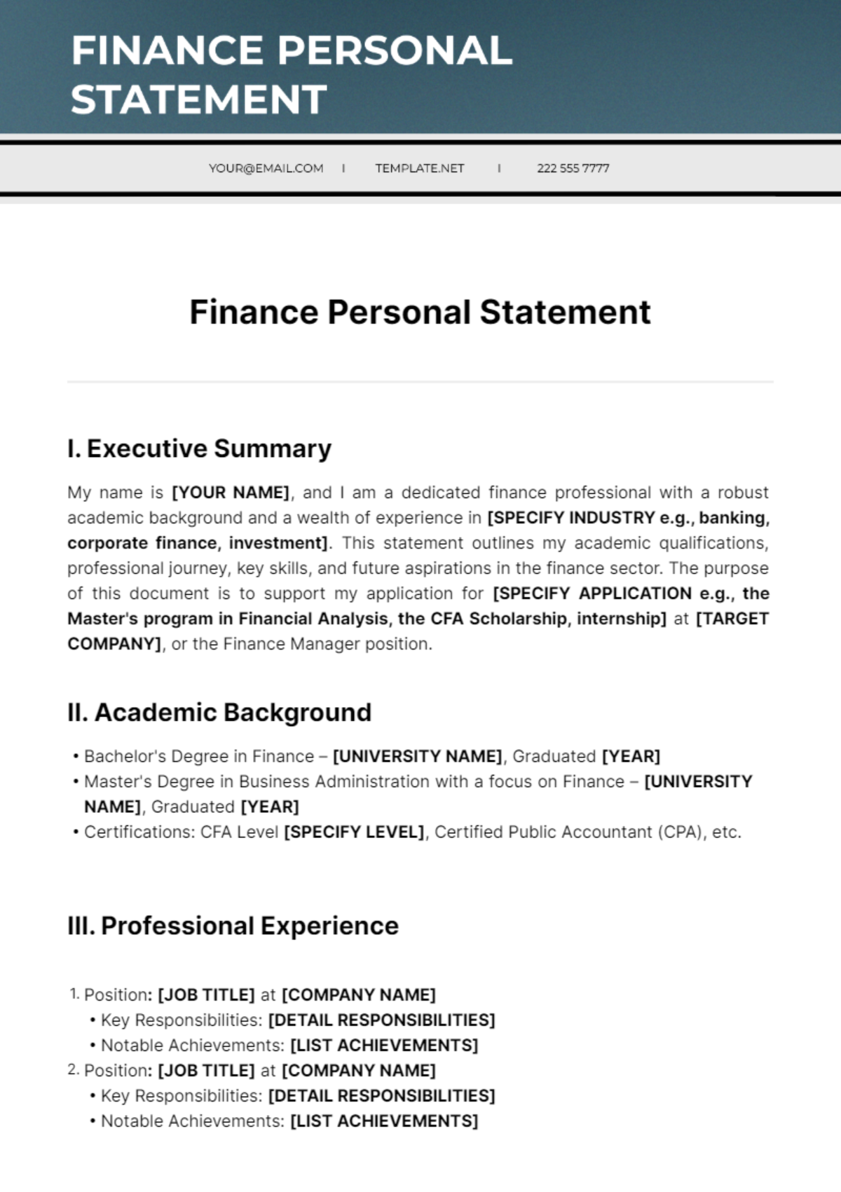 Finance Personal Statement Template