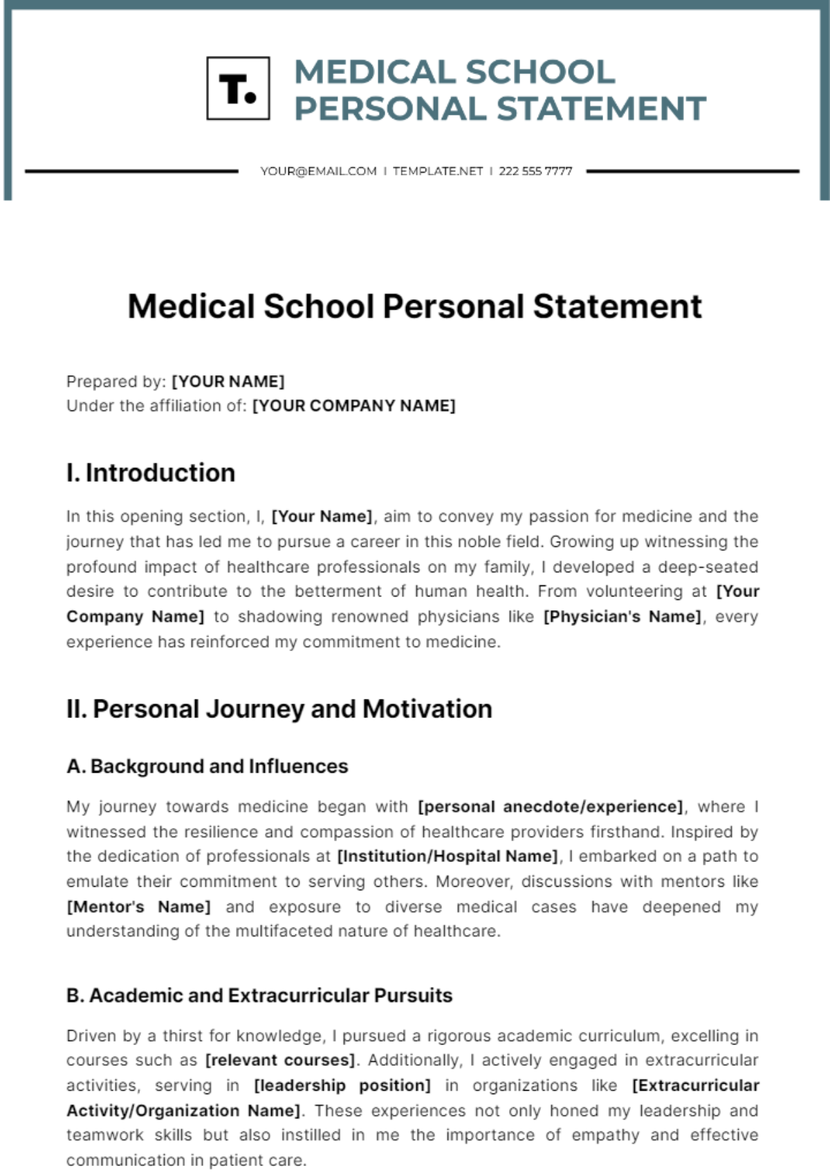 Medical School Personal Statement Template