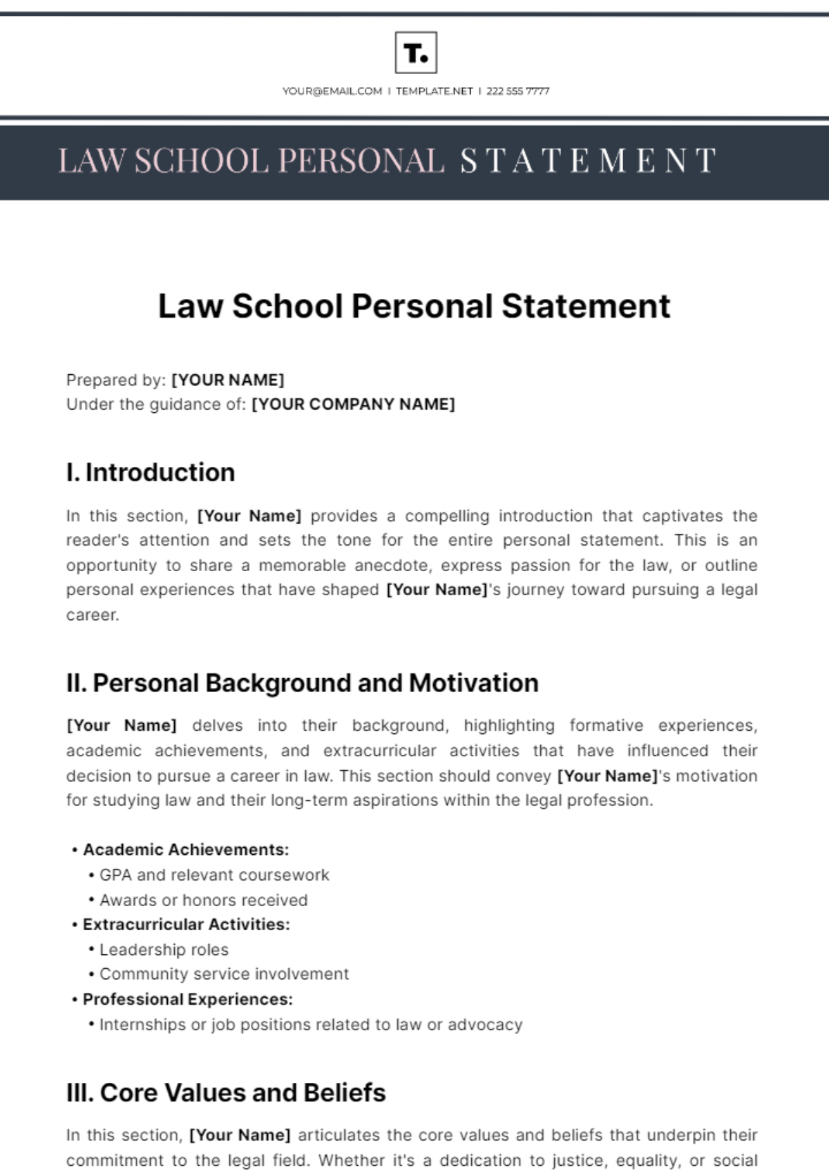 Law School Personal Statement Template