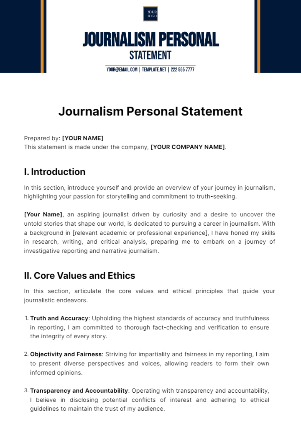 Journalism Personal Statement Template