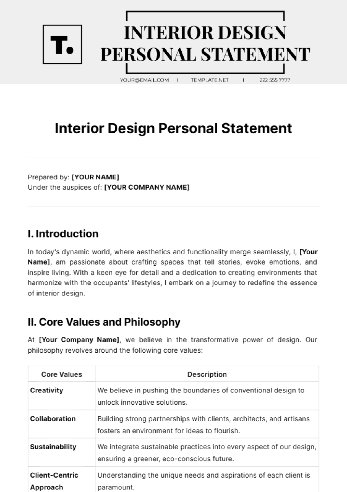 Interior Design Personal Statement Template