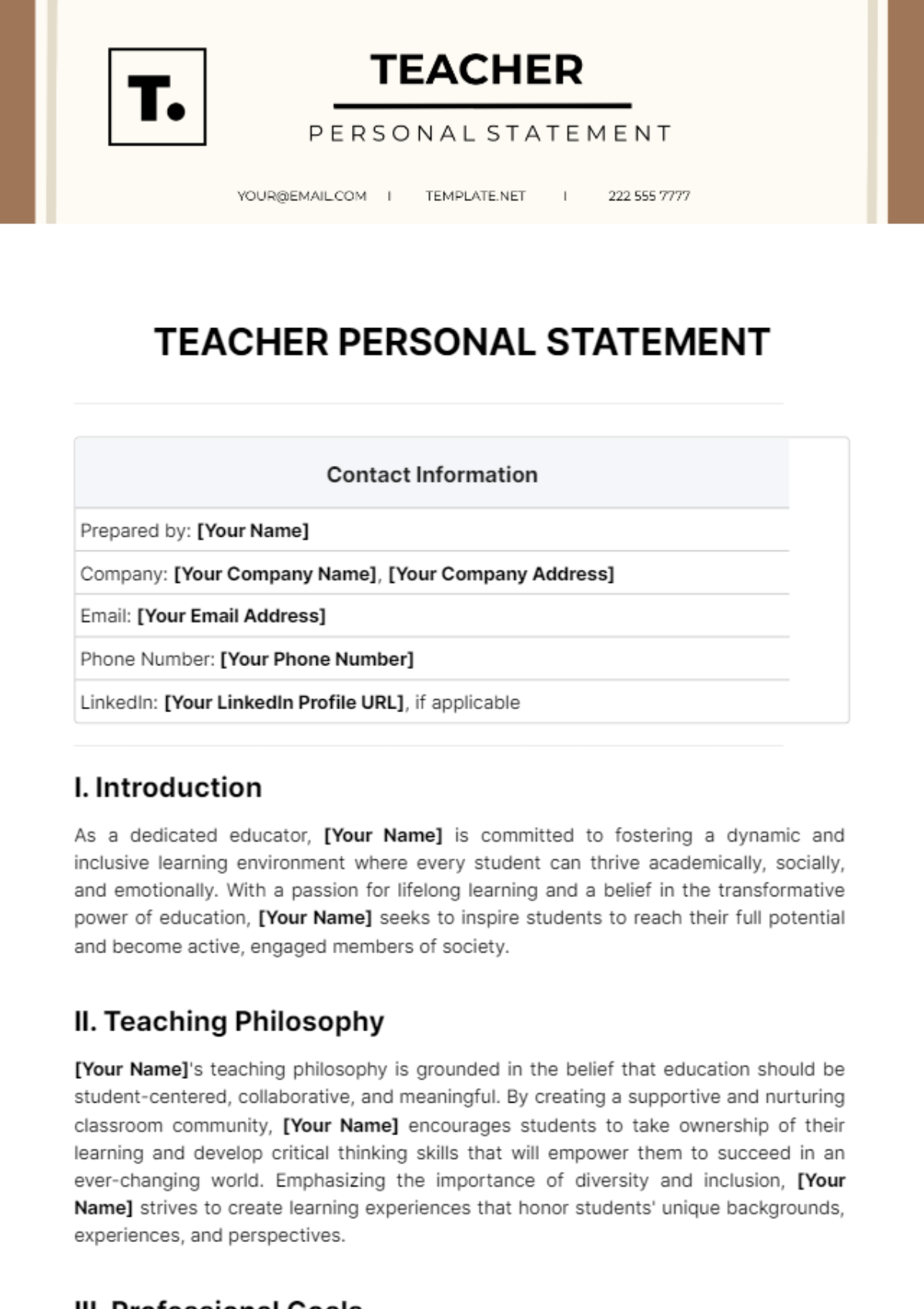 Teacher Personal Statement Template