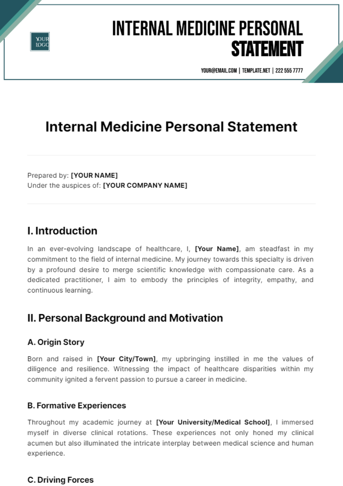Internal Medicine Personal Statement Template