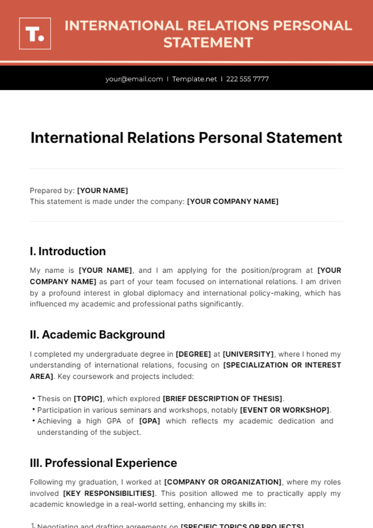 International Relations Personal Statement Template