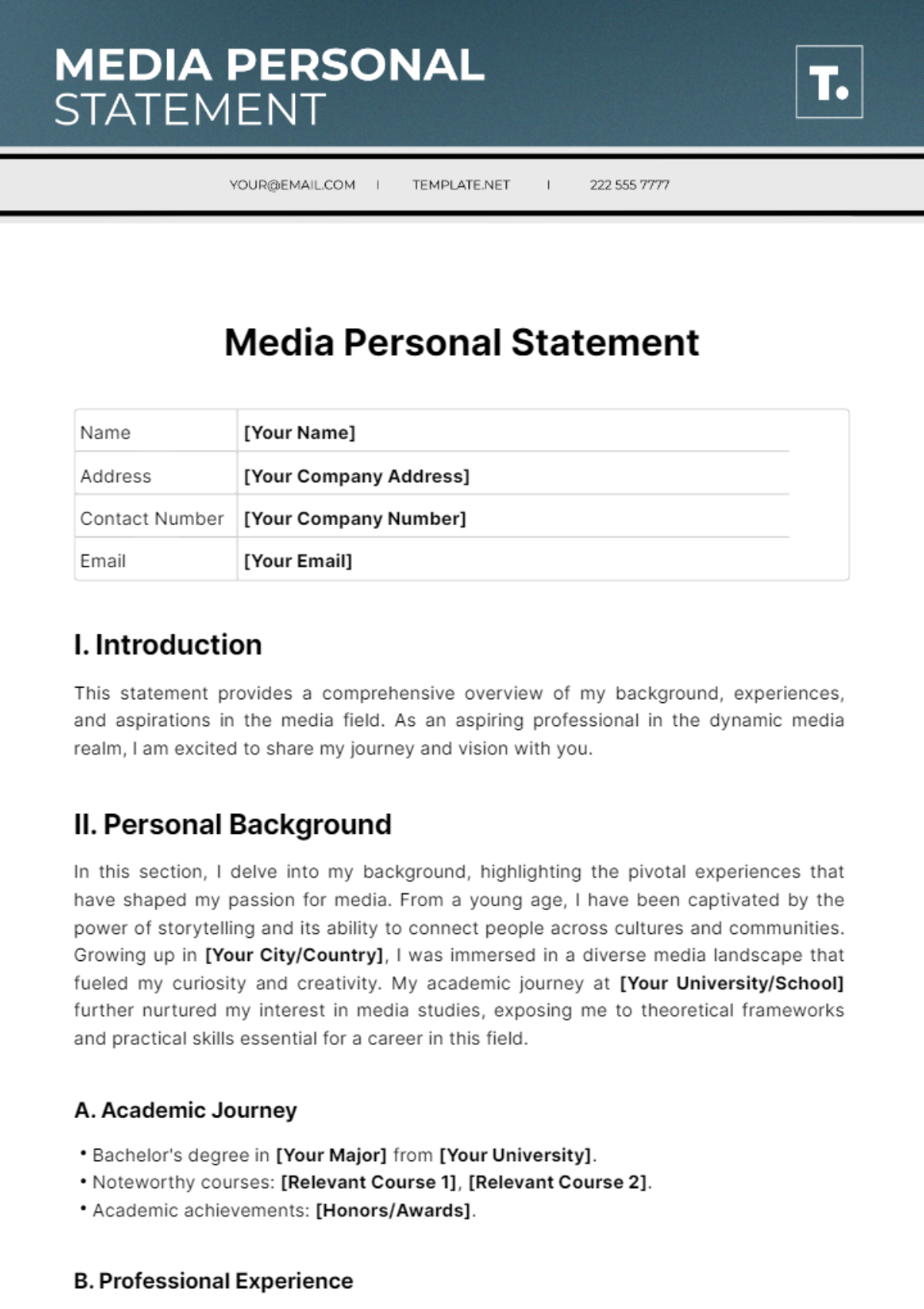 Media Personal Statement Template