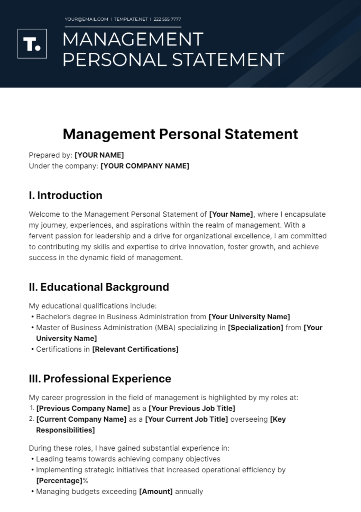 Management Personal Statement Template