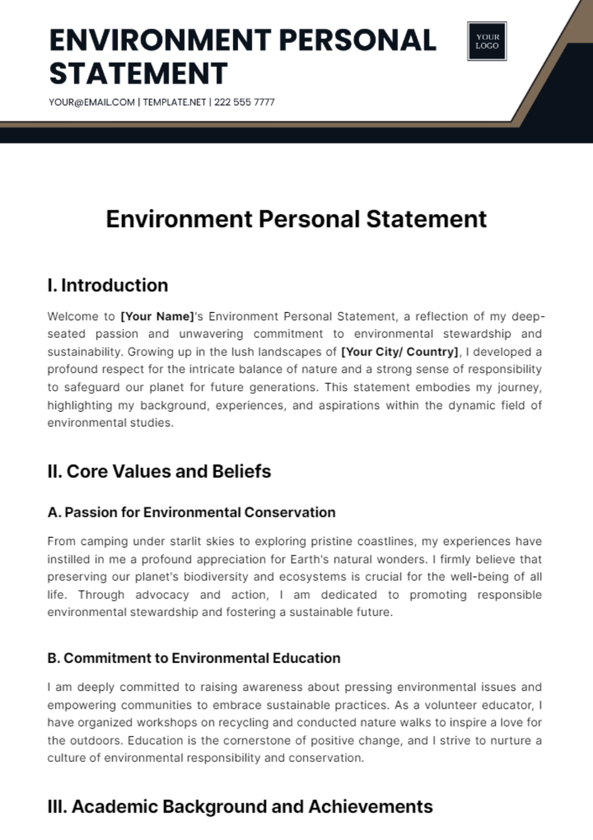 Environment Personal Statement Template