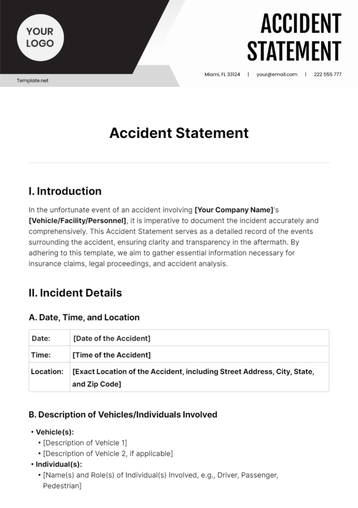 Free Accident Statement Template