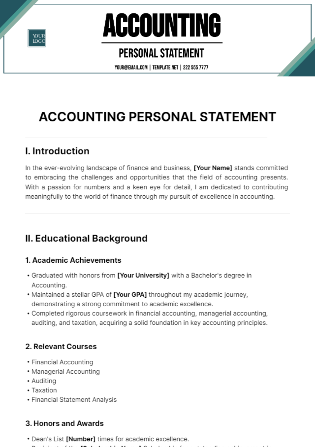 Accounting Personal Statement Template