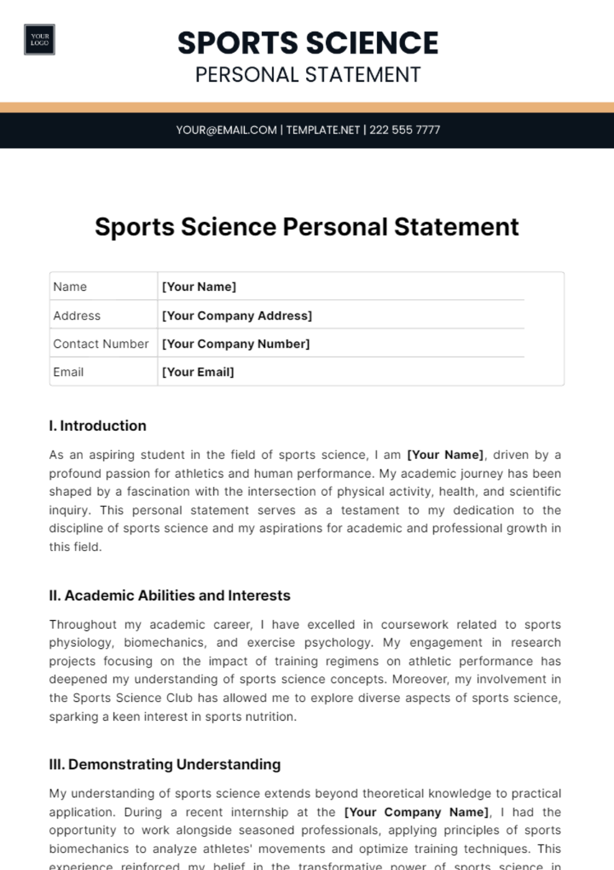 Sports Science Personal Statement Template