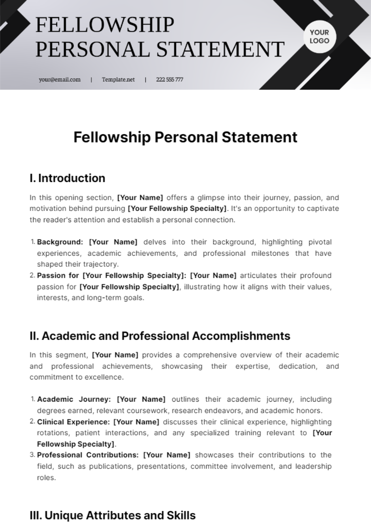 Fellowship Personal Statement Template