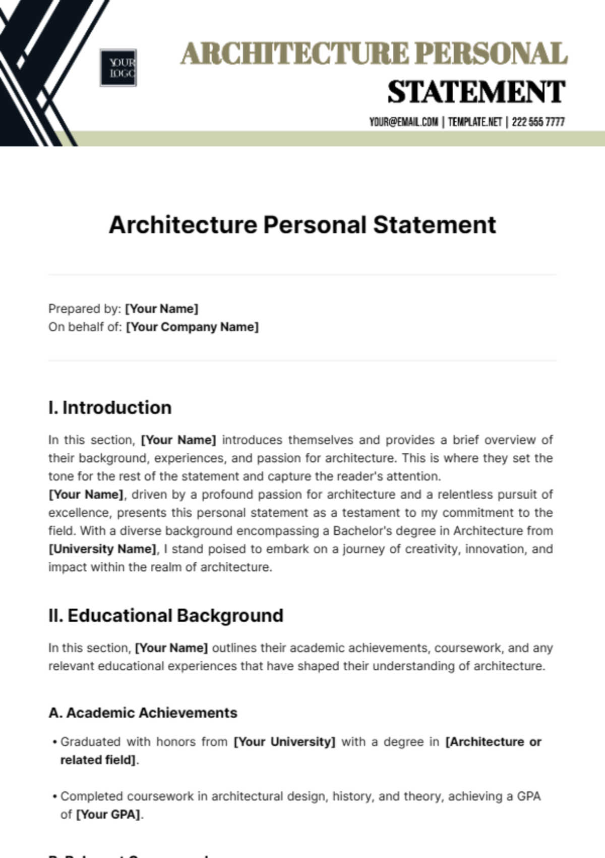 Architecture Personal Statement Template