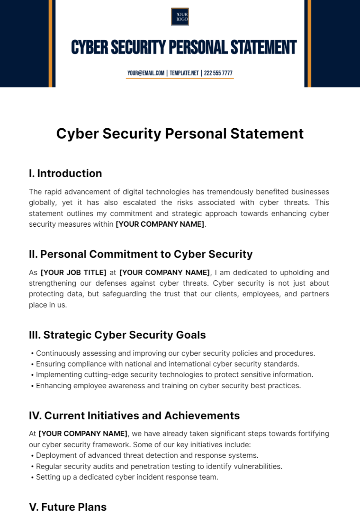 Cyber Security Personal Statement Template