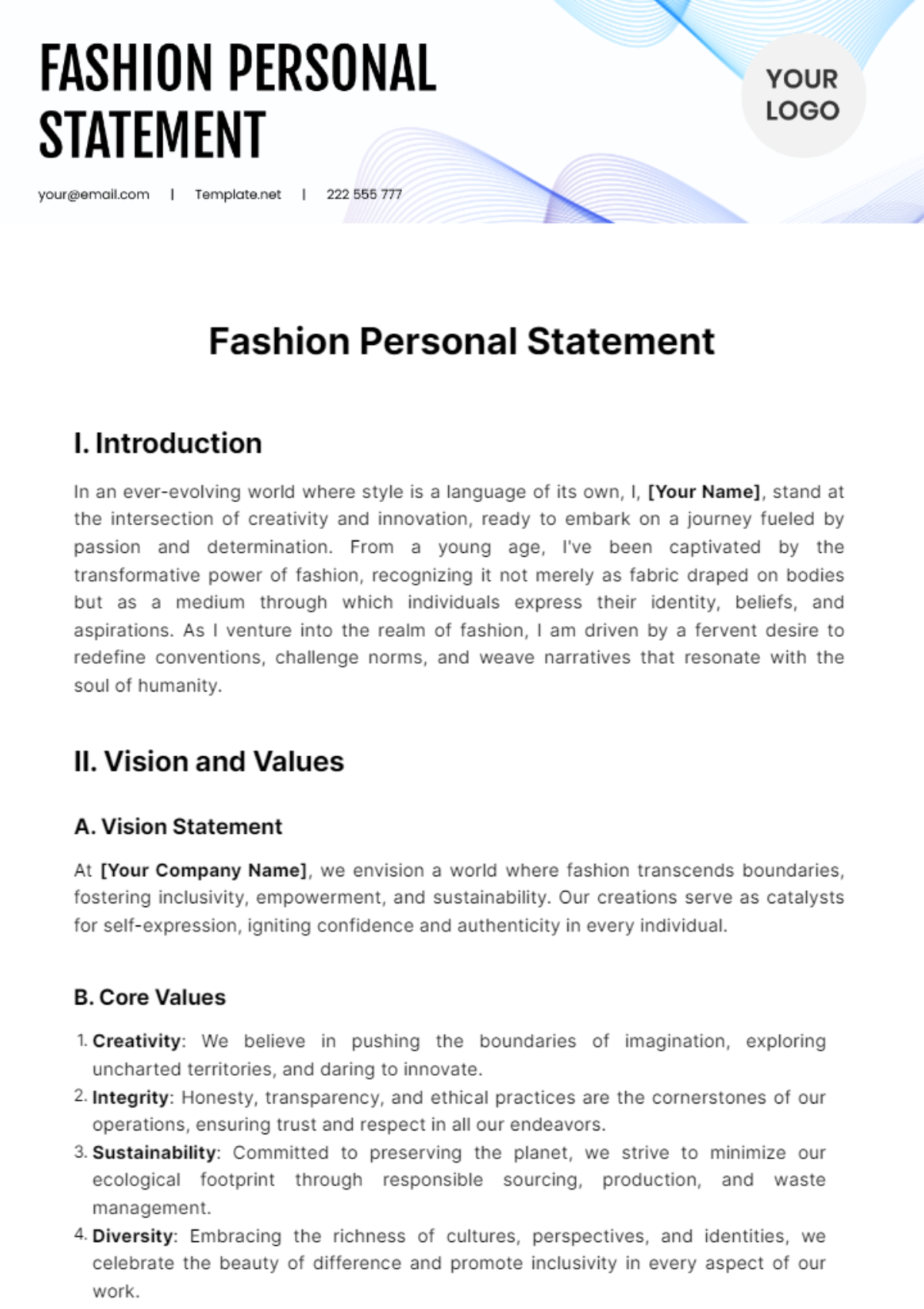 Fashion Personal Statement Template