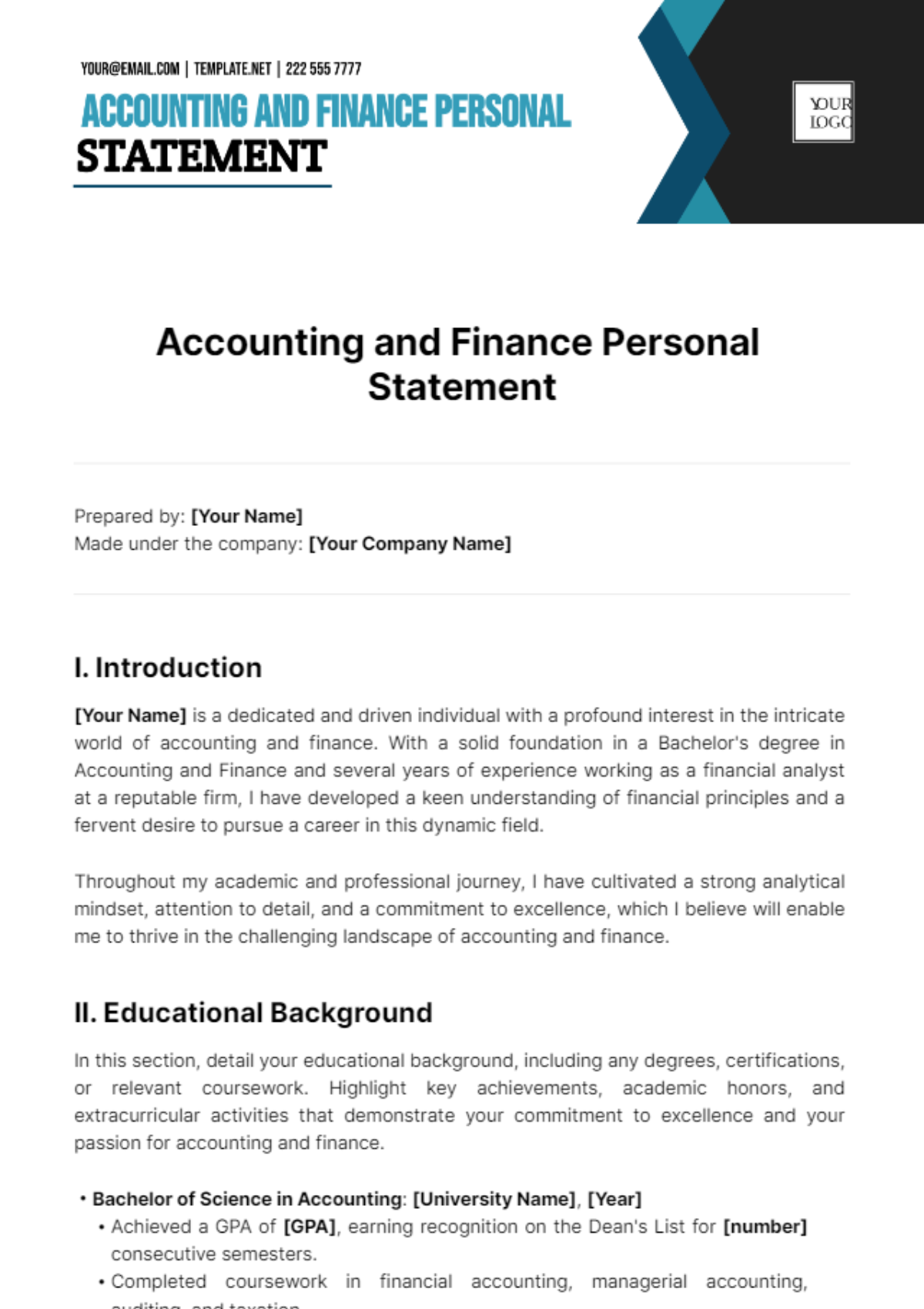 Accounting and Finance Personal Statement Template