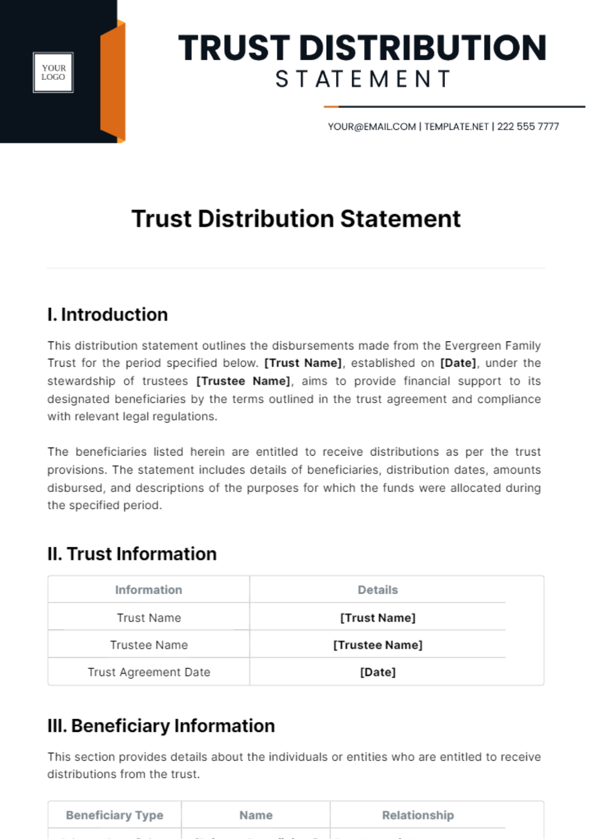 Trust Distribution Statement Template
