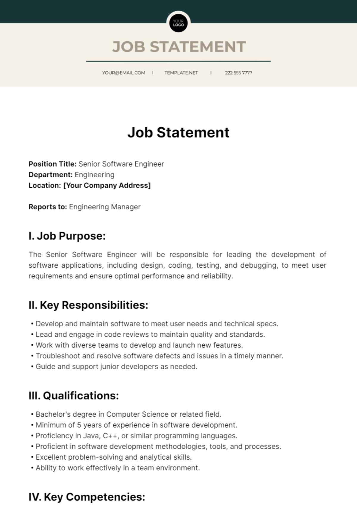Job Statement Template