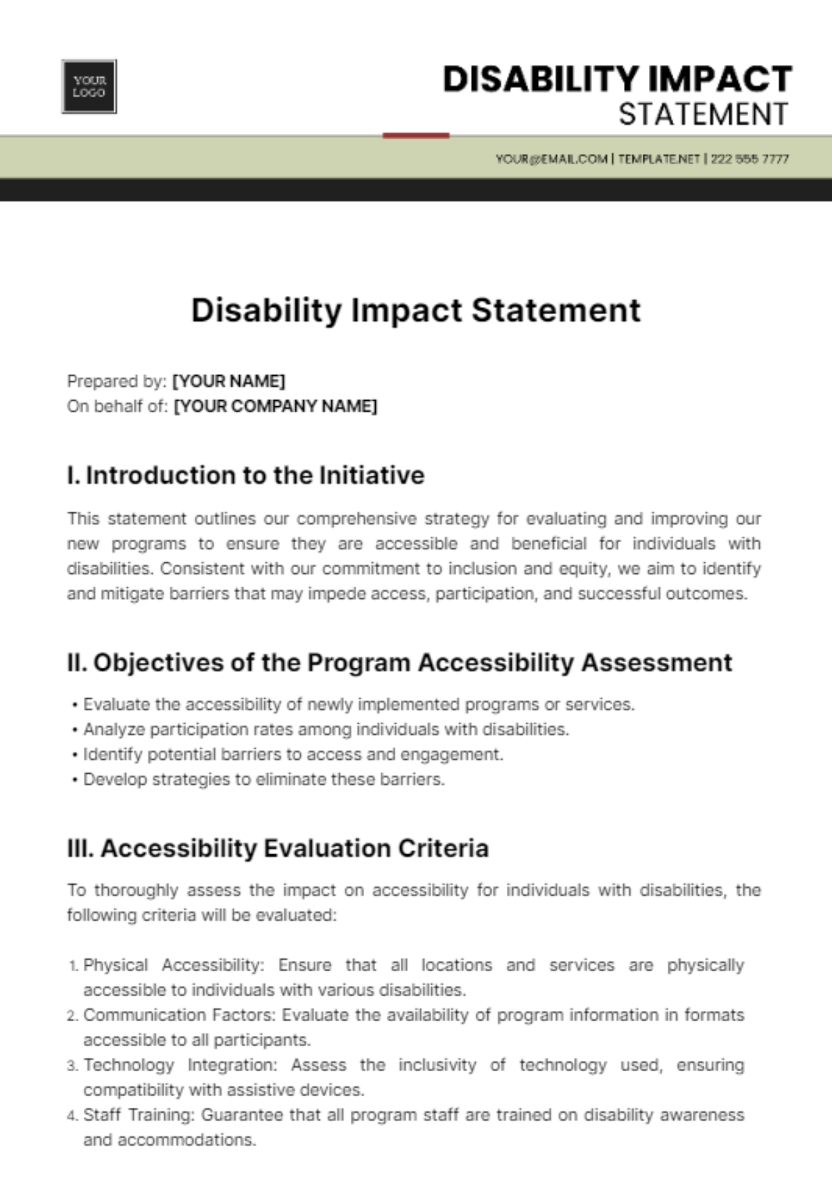 Disability Impact Statement Template