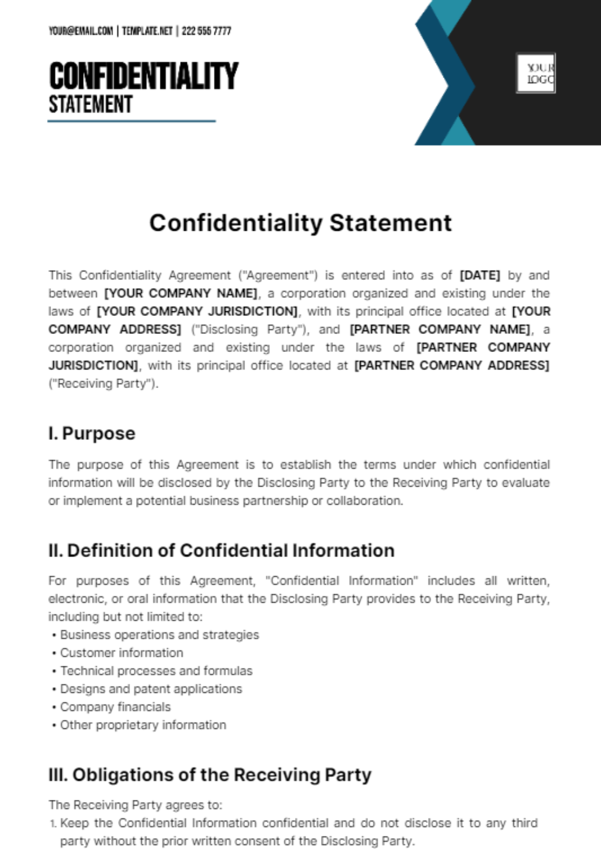 Confidentiality Statement Template