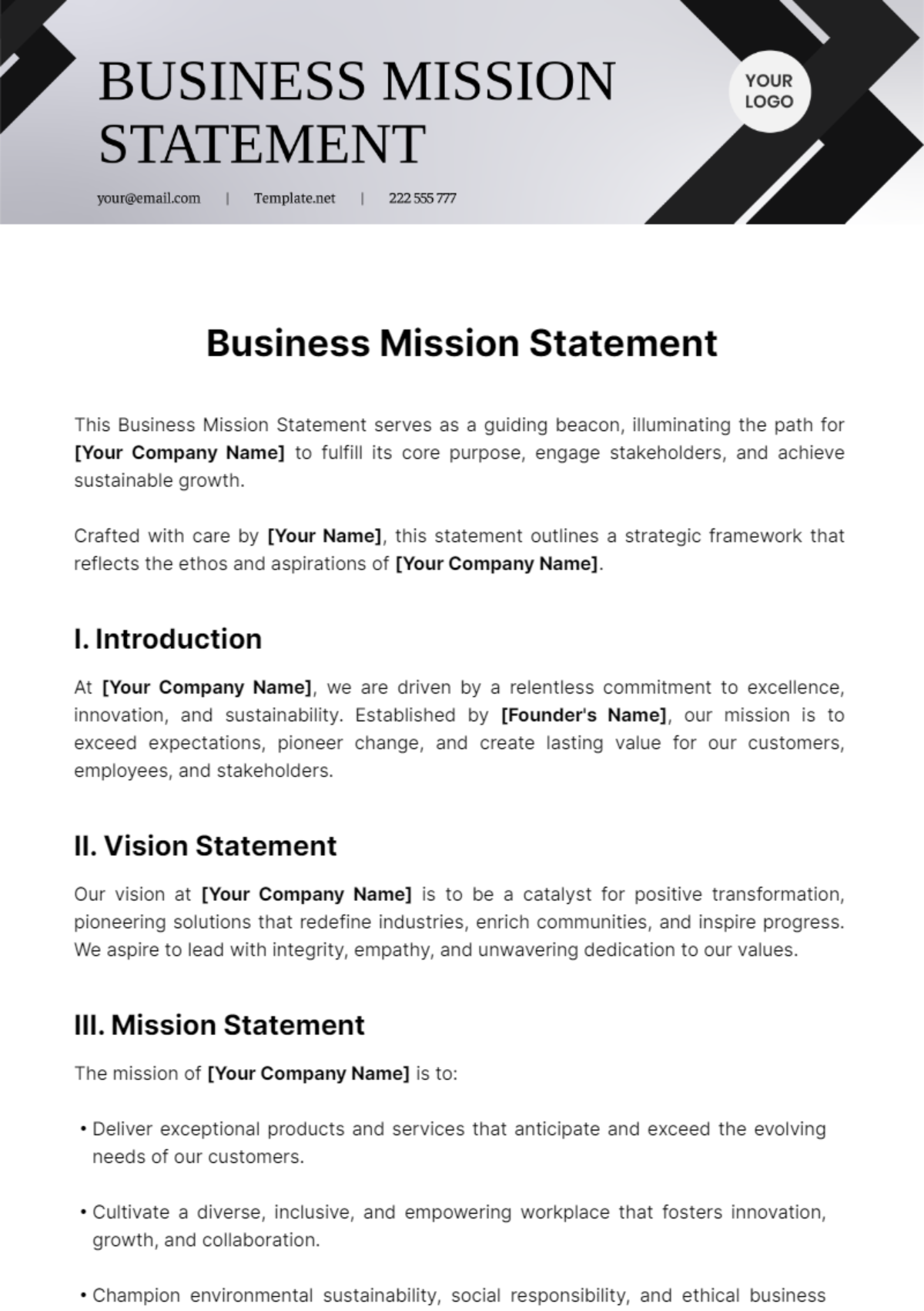 Business Mission Statement Template
