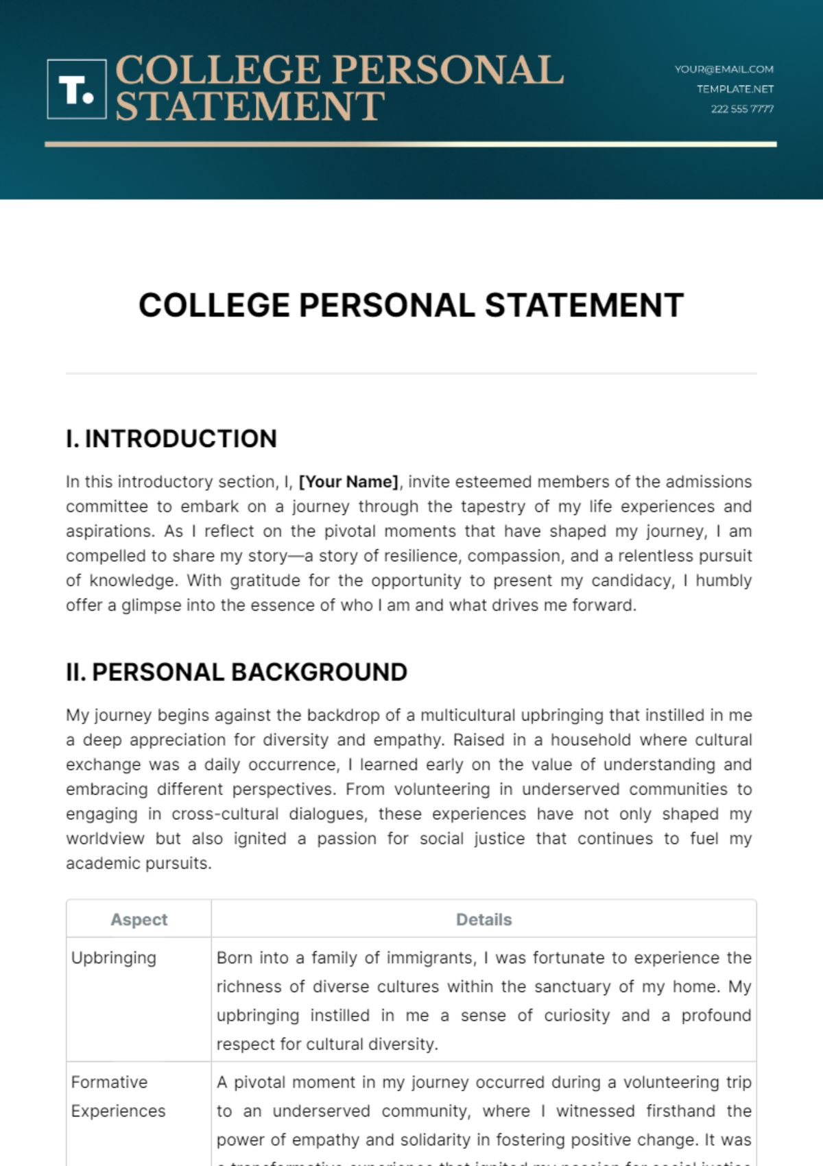 College Personal Statement Template