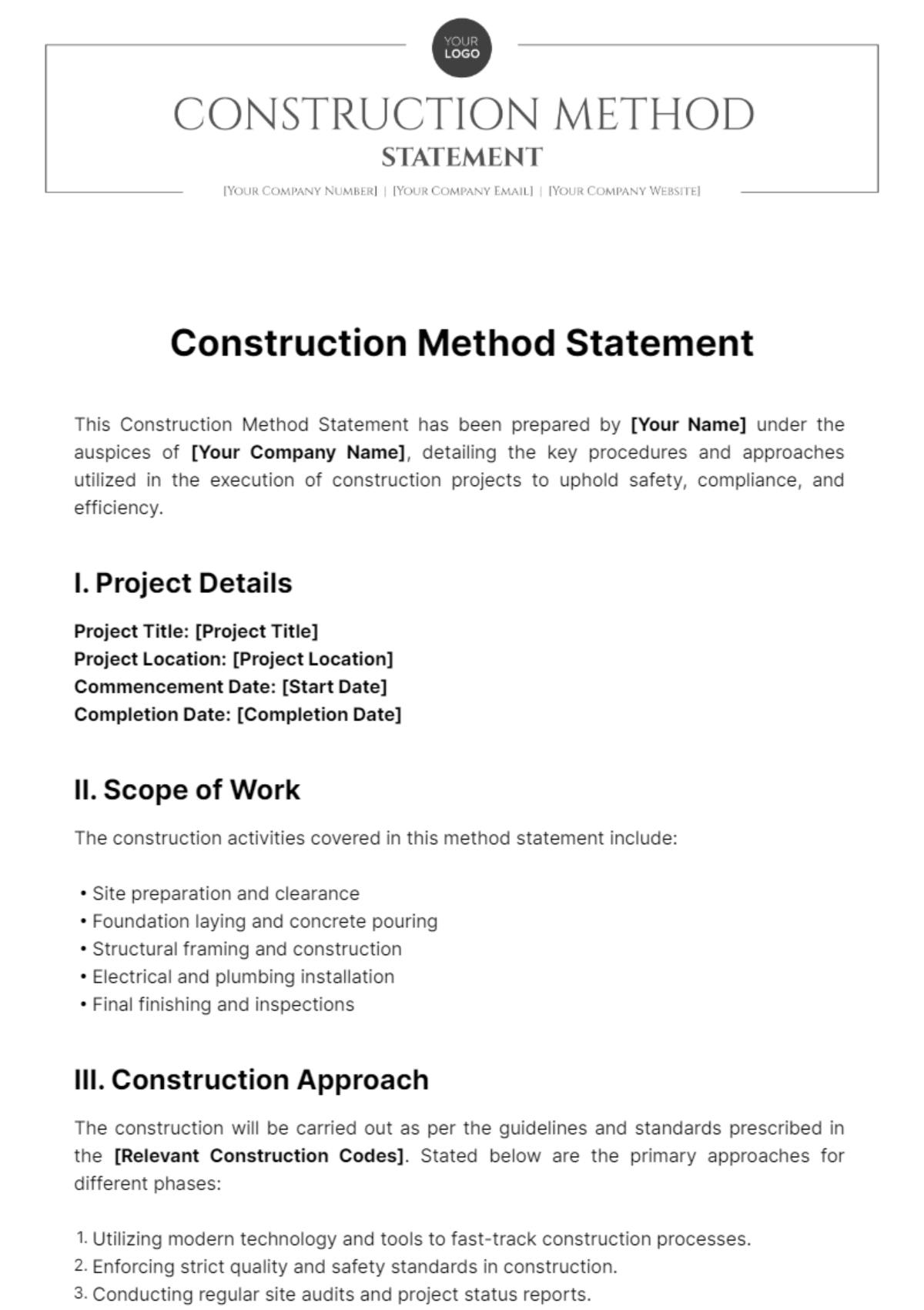 Construction Method Statement Template