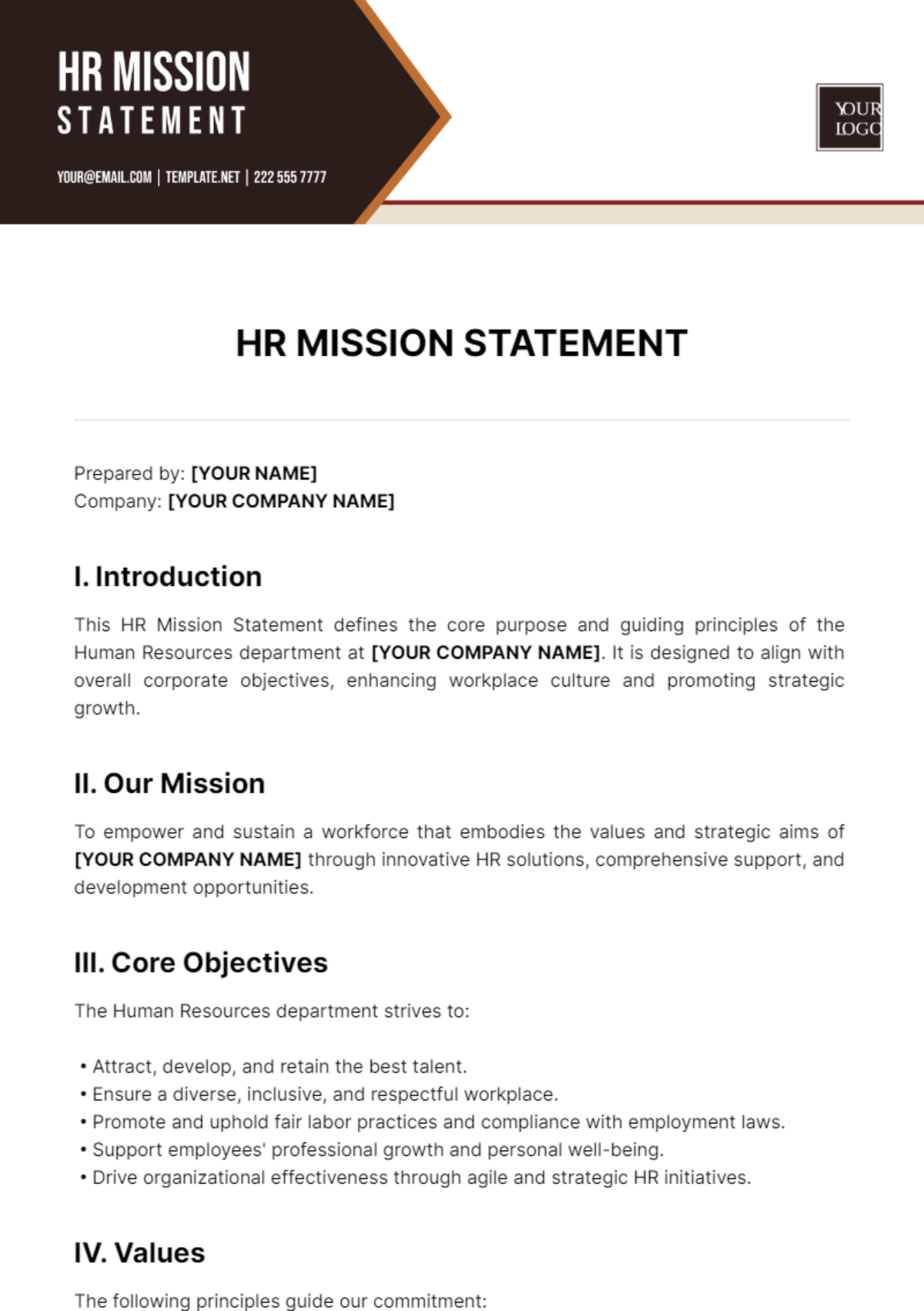 HR Mission Statement Template