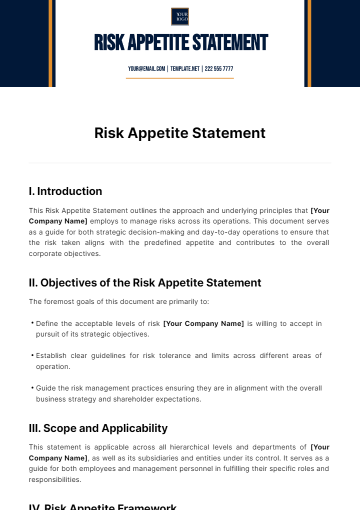 Risk Appetite Statement Template
