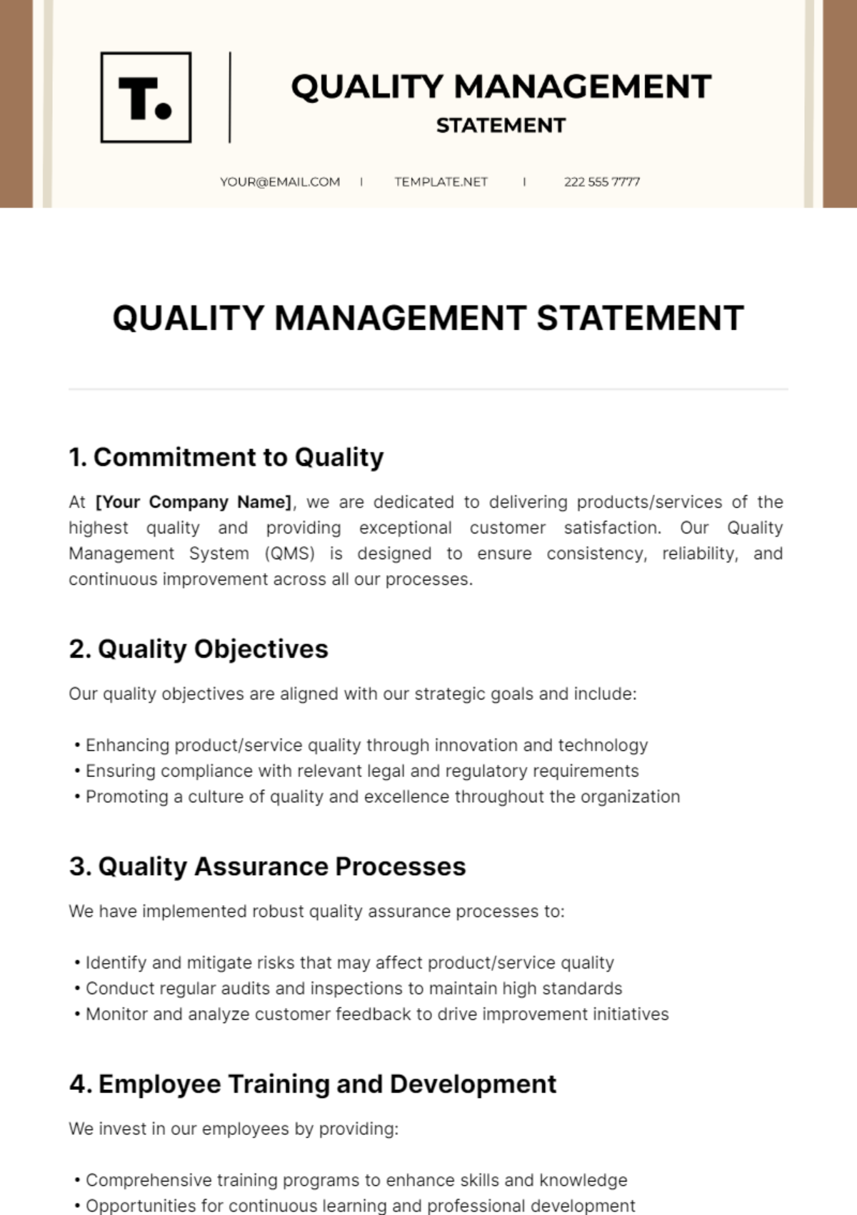 Quality Management Statement Template