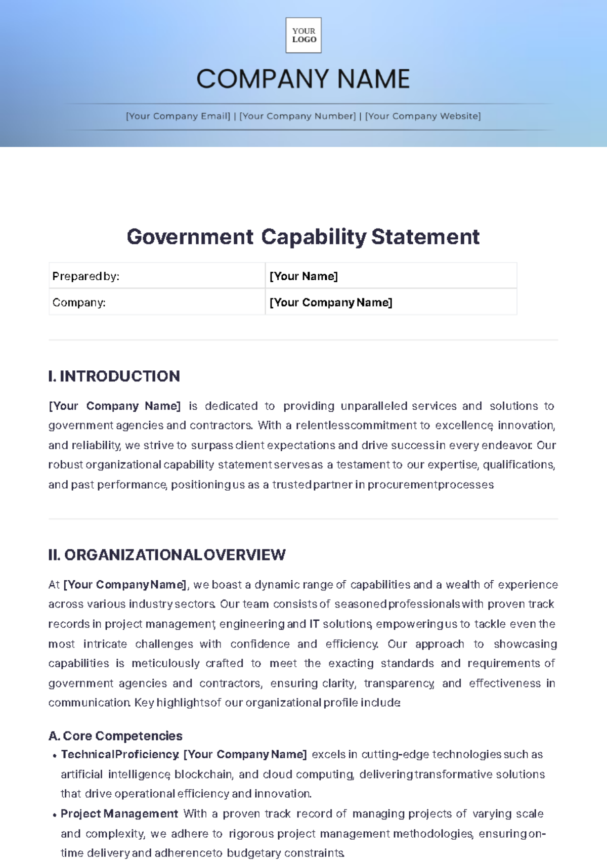 Government Capability Statement Template - Edit Online & Download