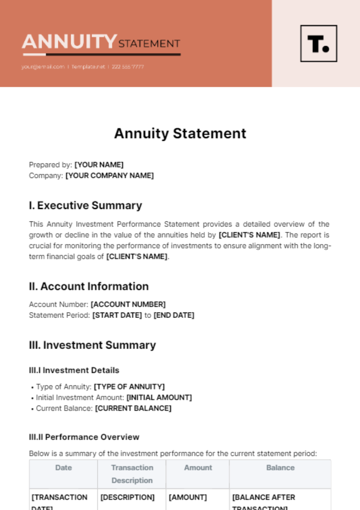 Annuity Statement Template