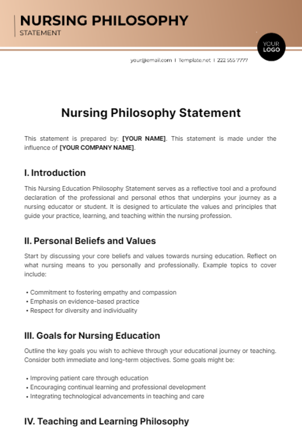 Nursing Philosophy Statement Template
