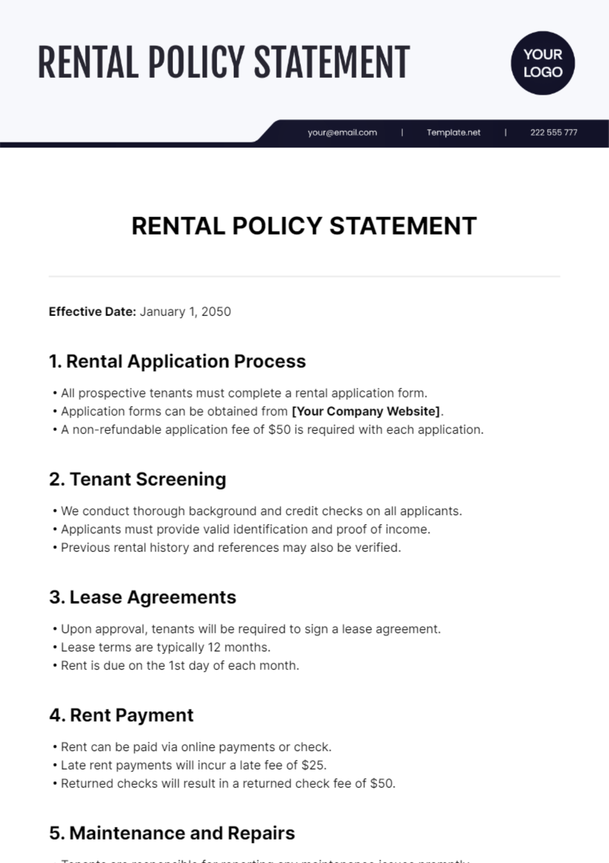 Rental Policy Statement Template
