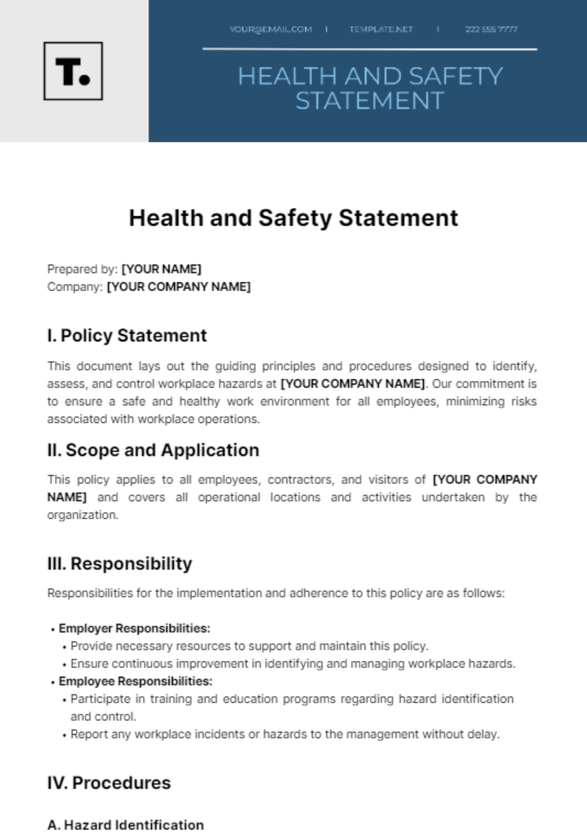 Health and Safety Statement Template