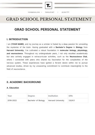 Free Grad School Personal Statement Template to Edit Online