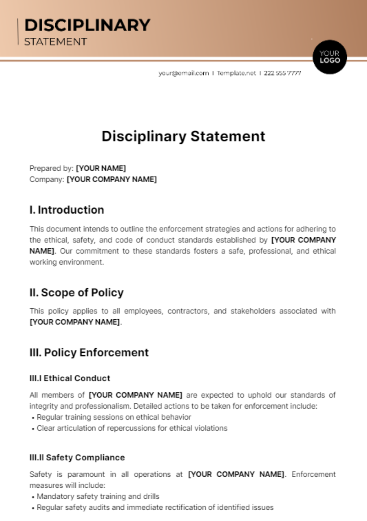 Disciplinary Statement Template