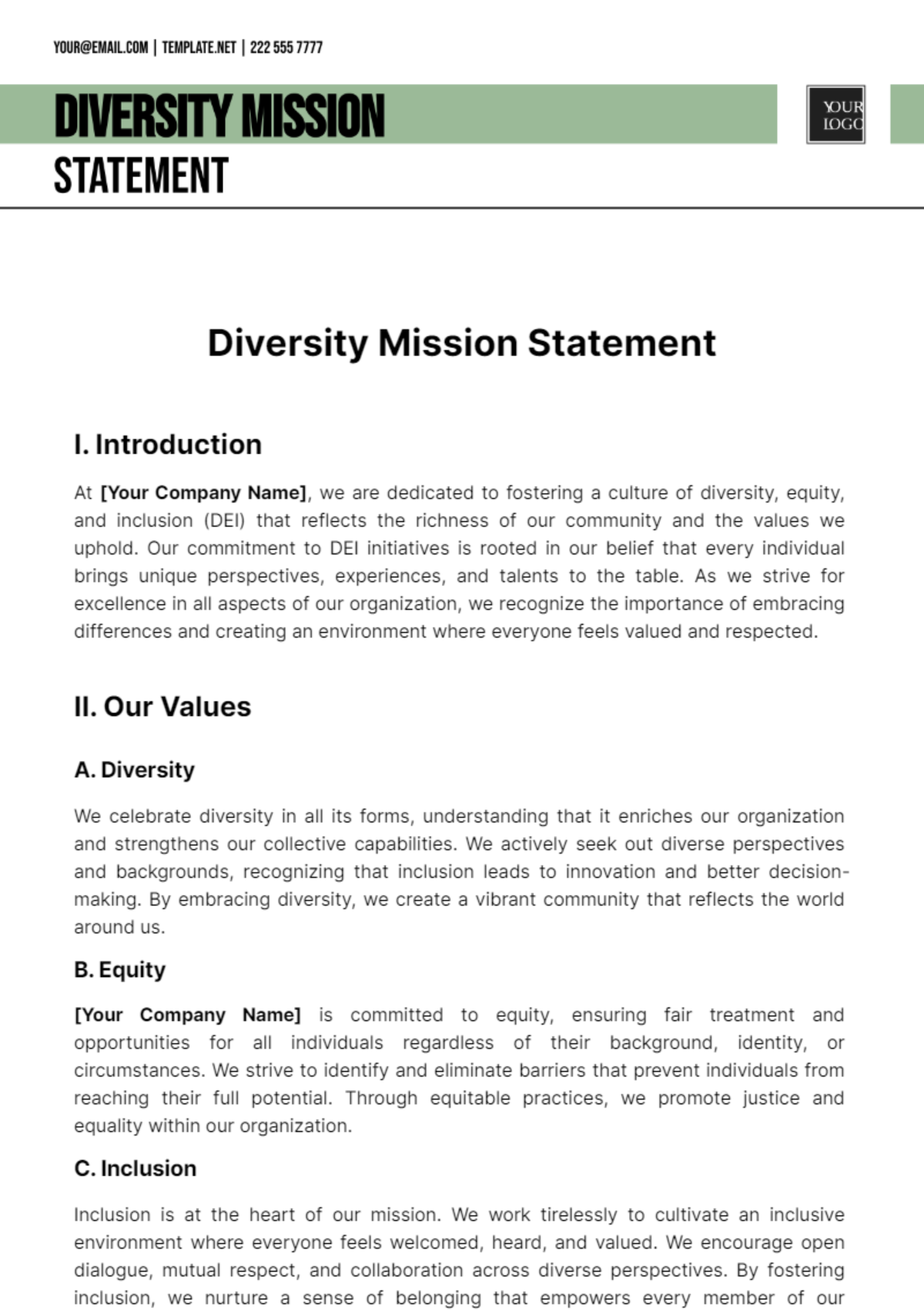 Diversity Mission Statement Template