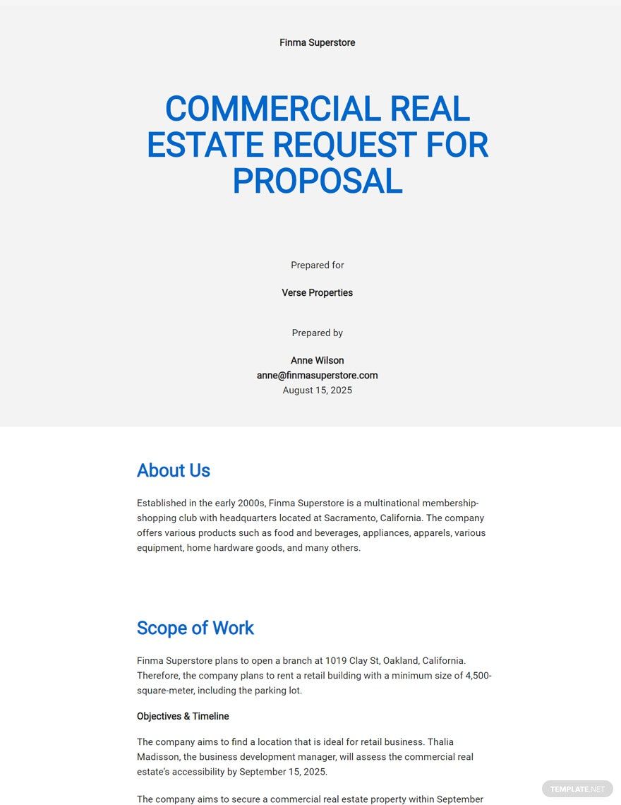 Commercial Real Estate Request for Proposal Template