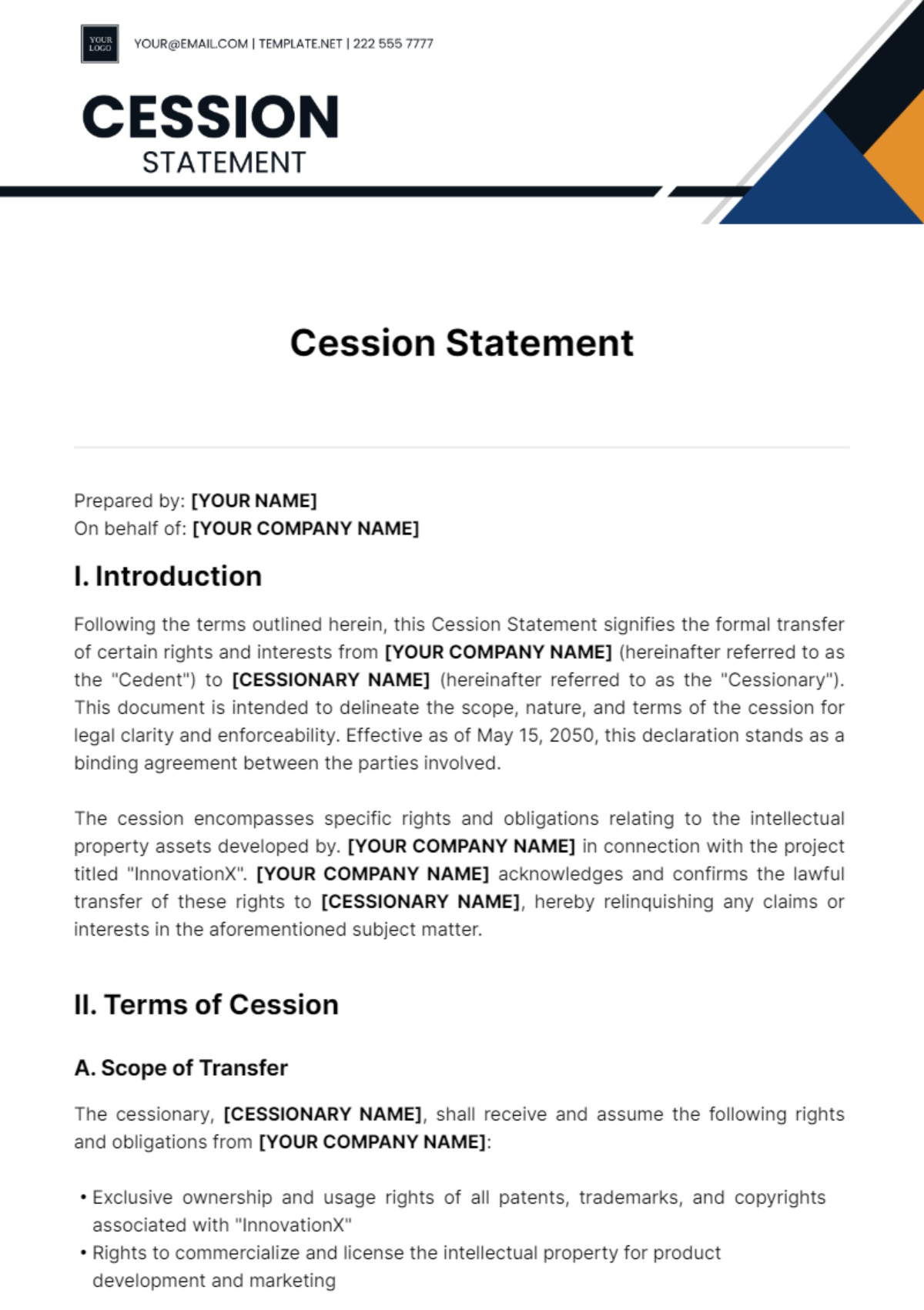 Cession Statement Template