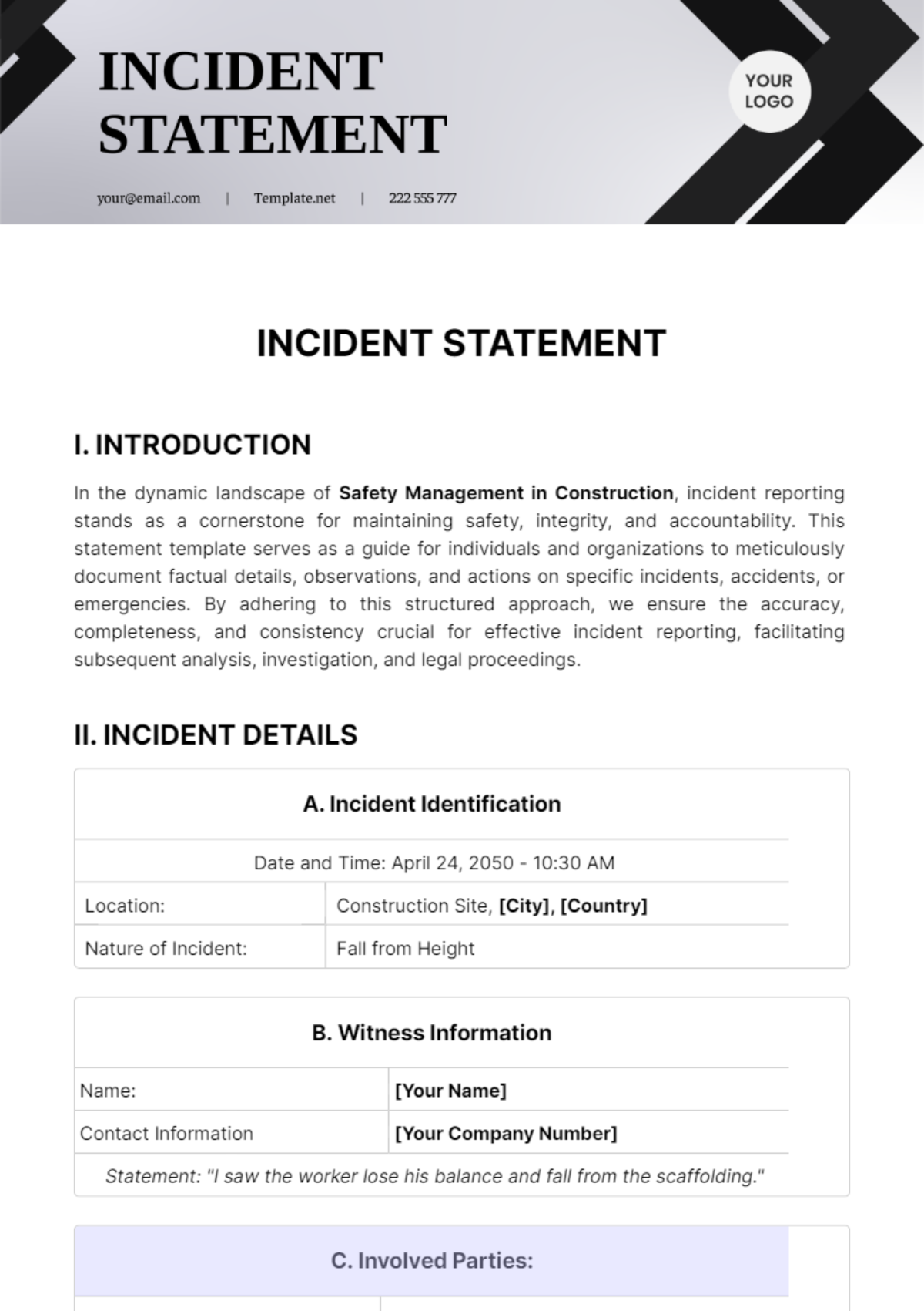 Incident Statement Template