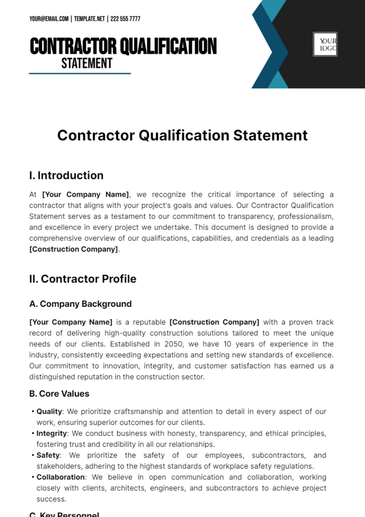 Contractor Qualification Statement Template