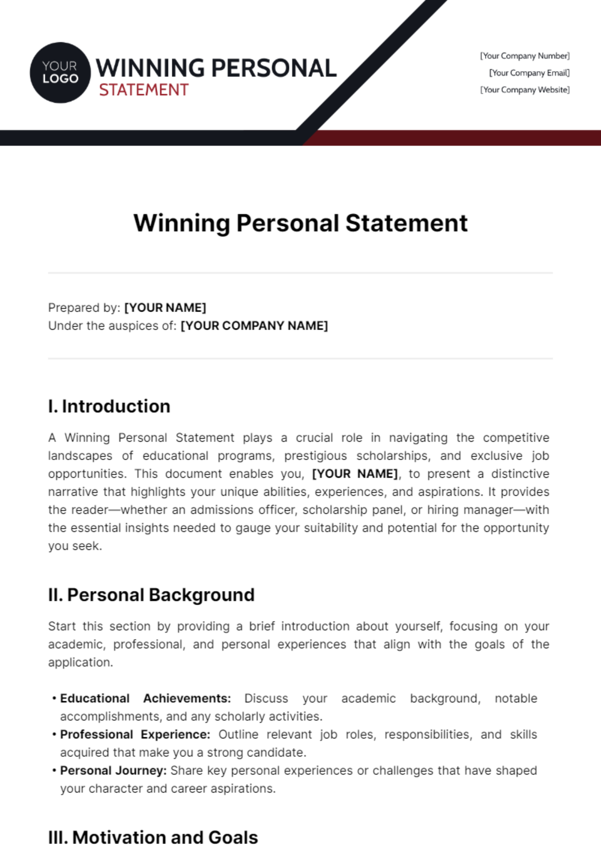 Winning Personal Statement Template