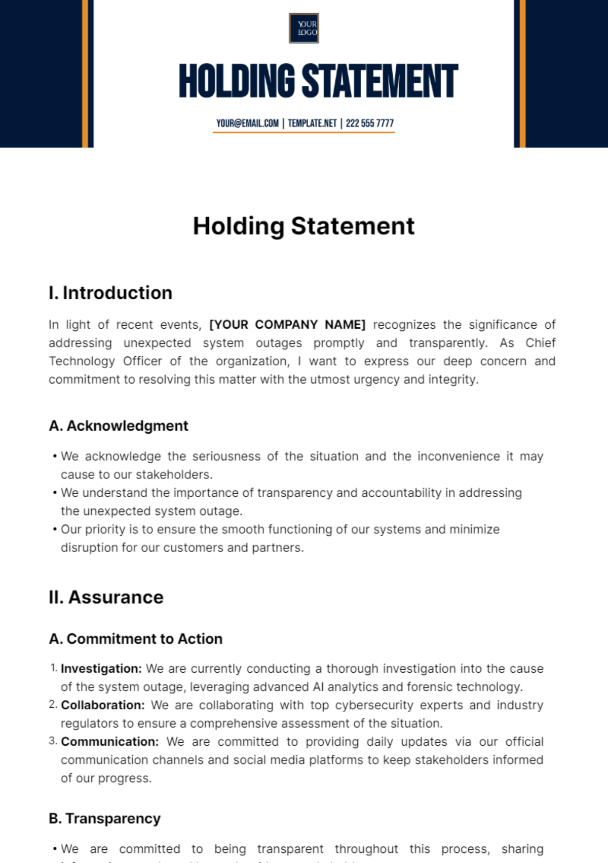 Holding Statement Template