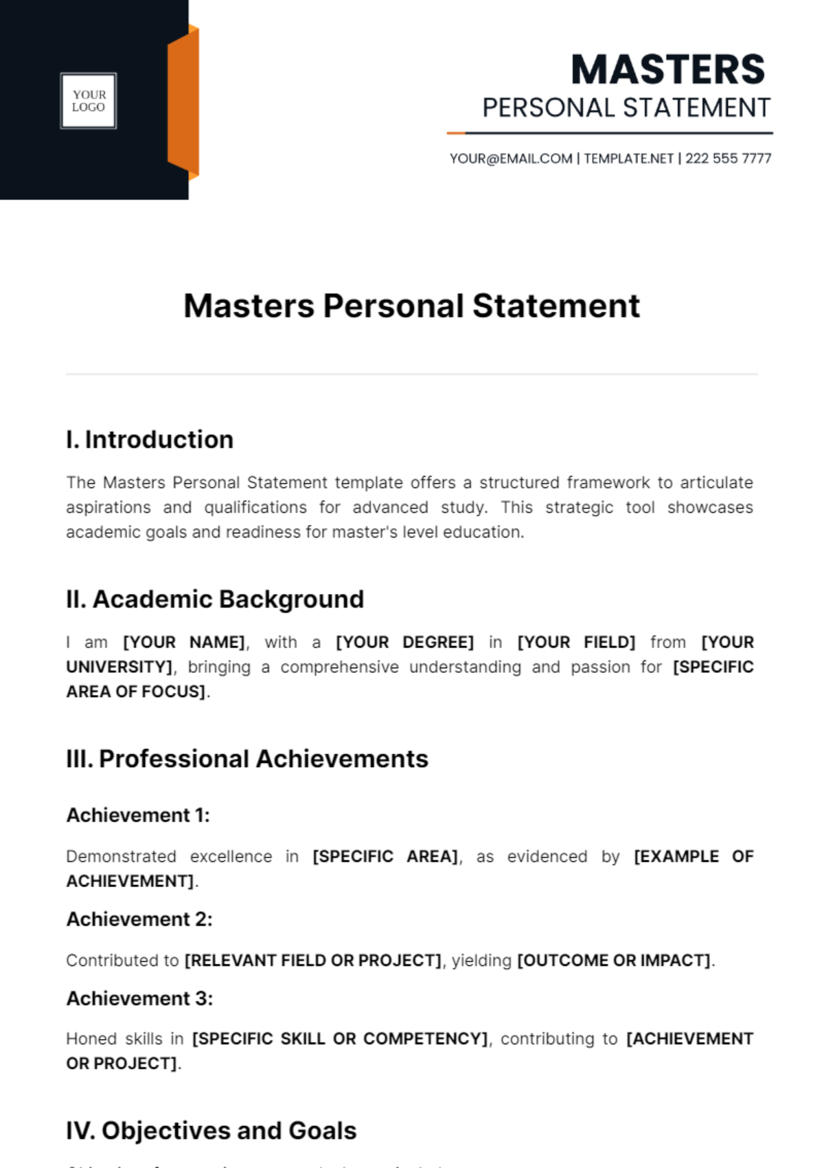 Masters Personal Statement Template