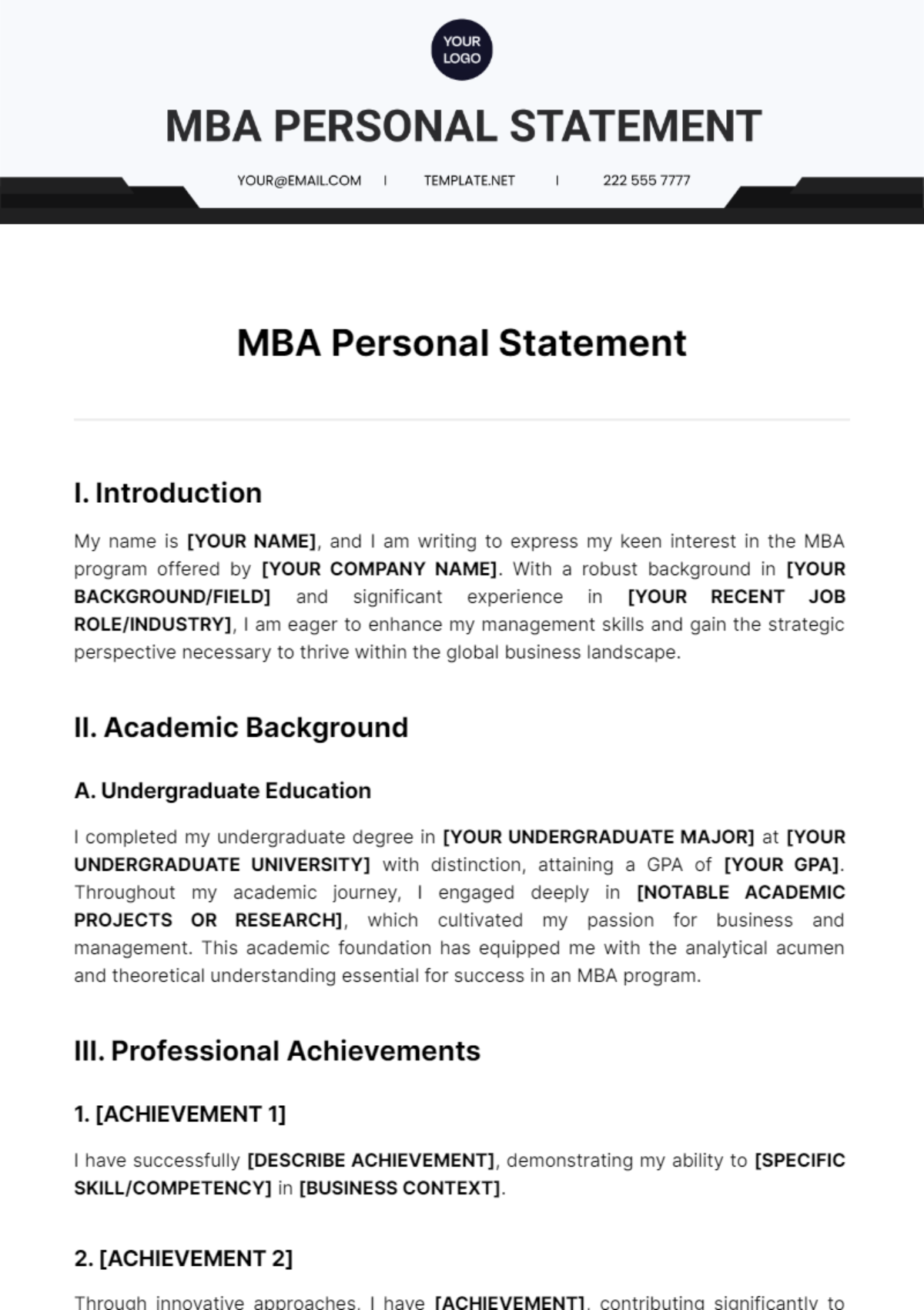 MBA Personal Statement Template