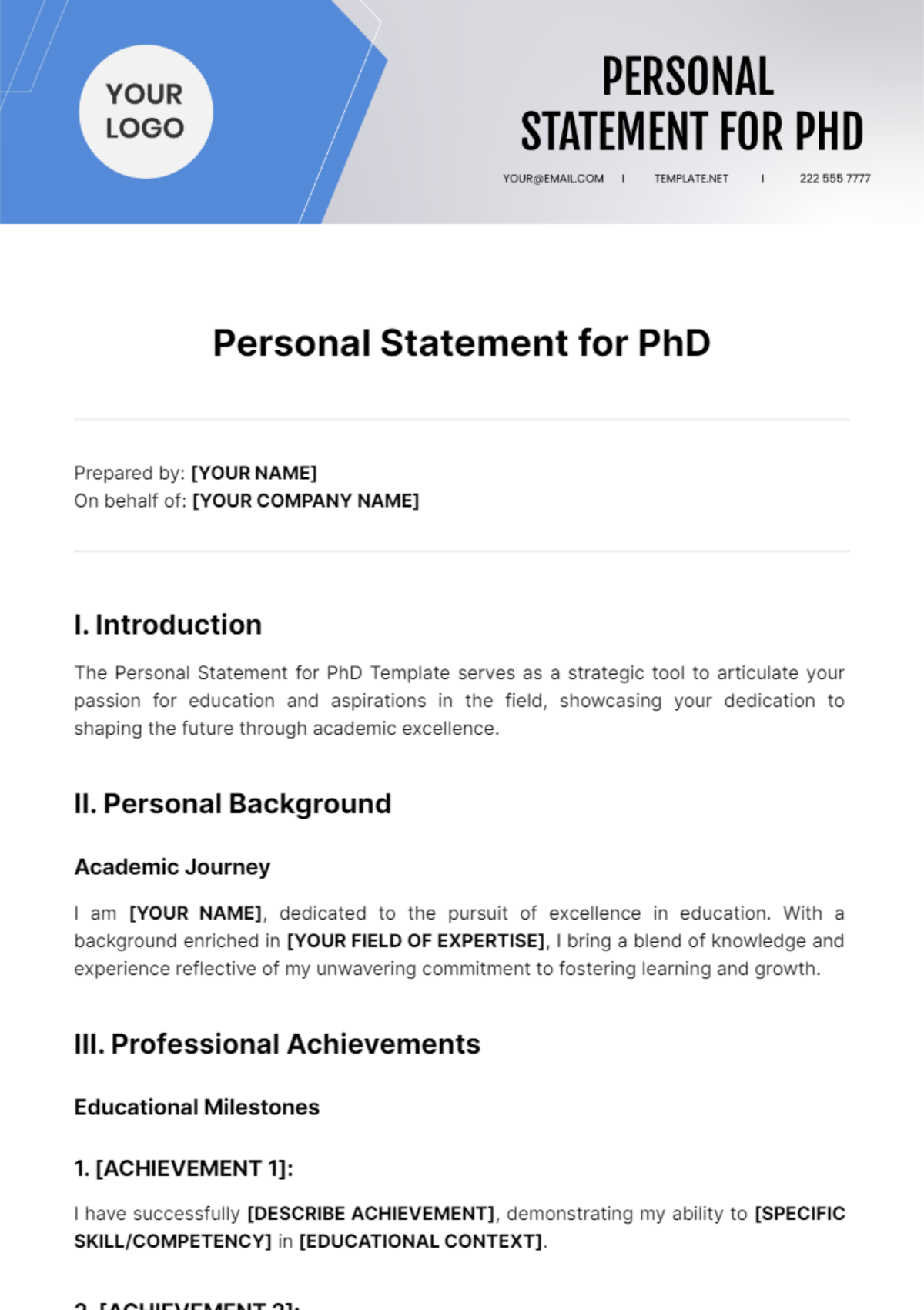 Personal Statement for PhD Template