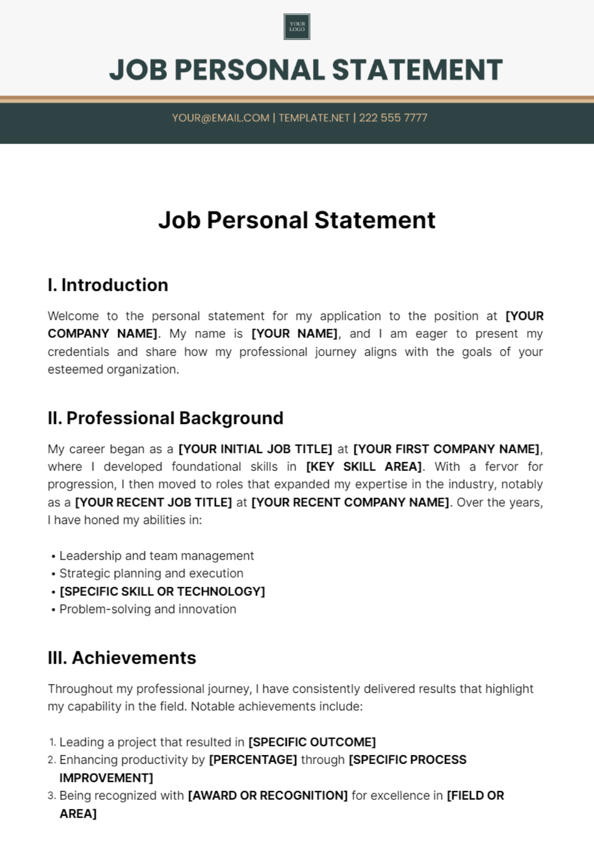 Free Job Personal Statement Template