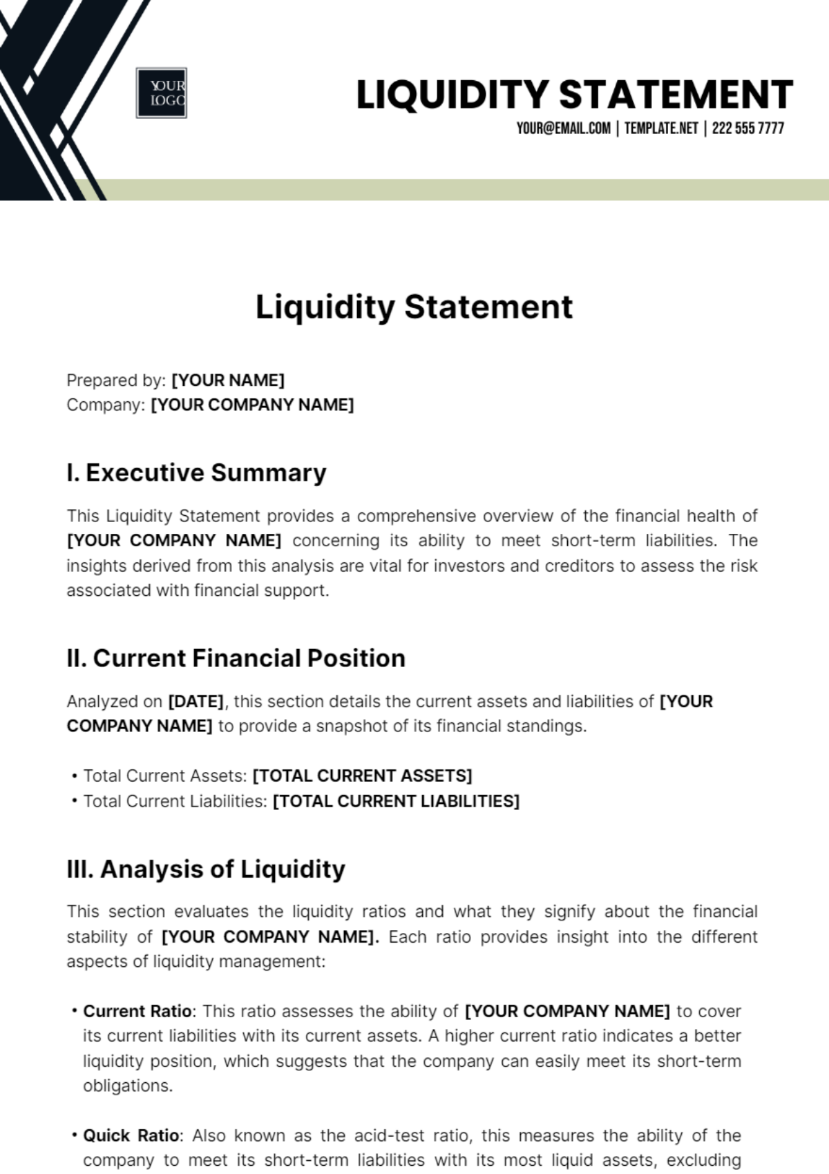 Free Liquidity Statement Template