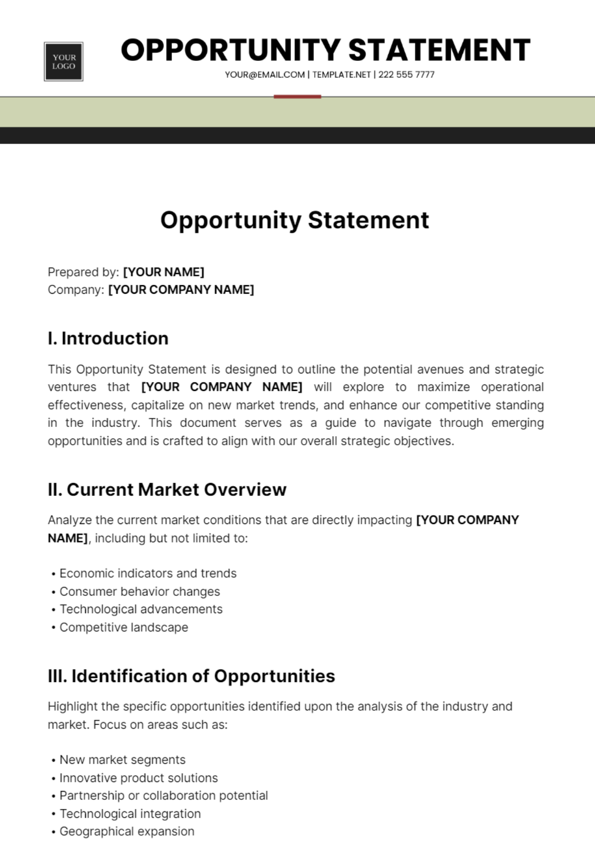 Free Opportunity Statement Template